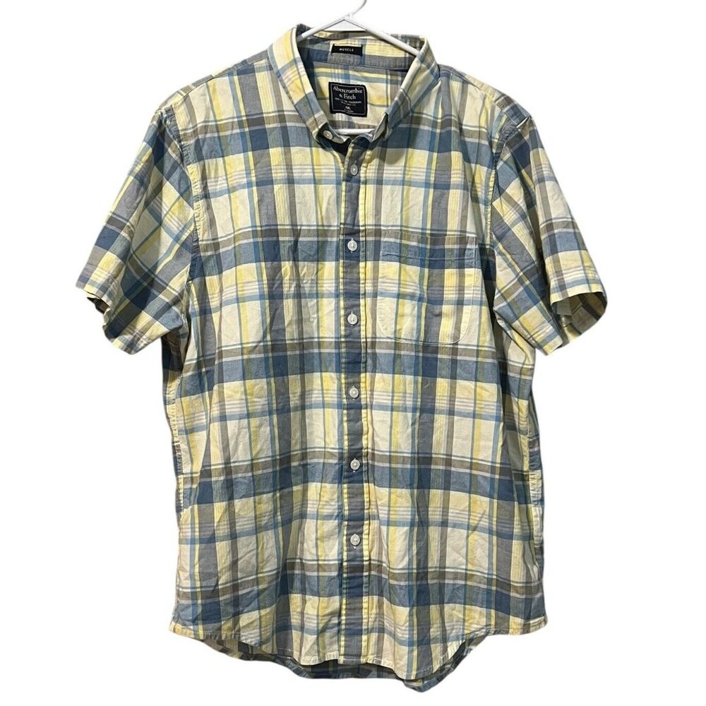 Abercrombie & Finch Muscle‎ Short Sleeve Button Shirt Men Size XXL Yellow Preppy